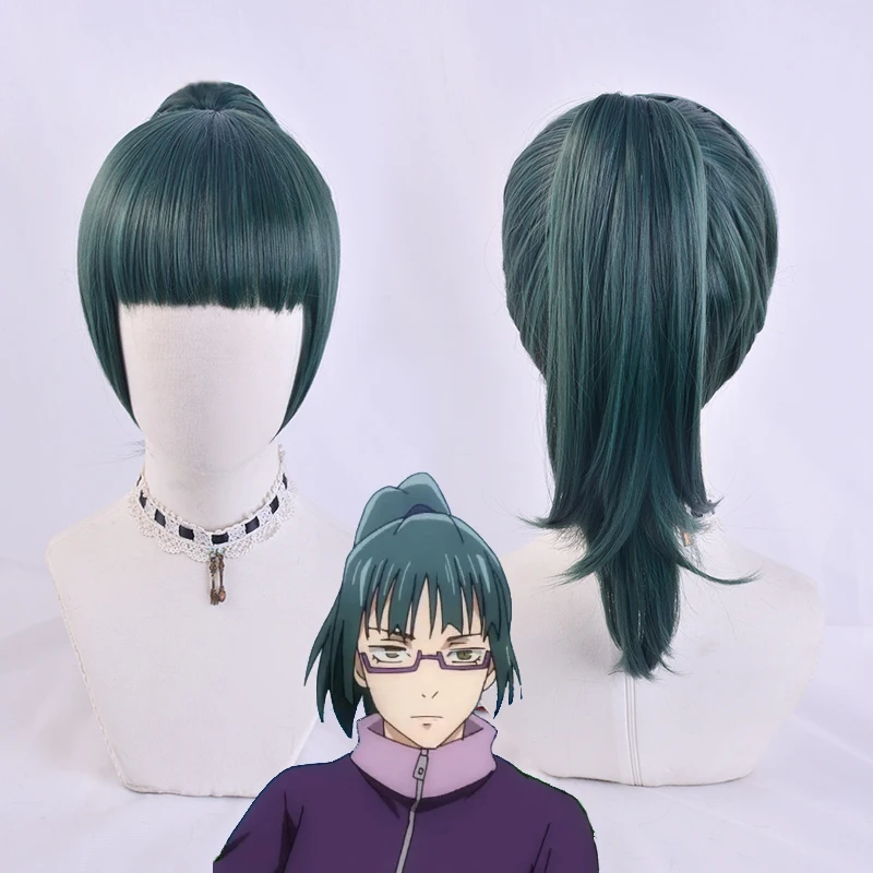 Top Trends: Maki Zenin Cosplay Wig Jujutsu Kaisen Dark Green Ponytail Heat Resistant Synthetic Hair Anime Cosplay Wigs + Wig Cap Shoppable Styles