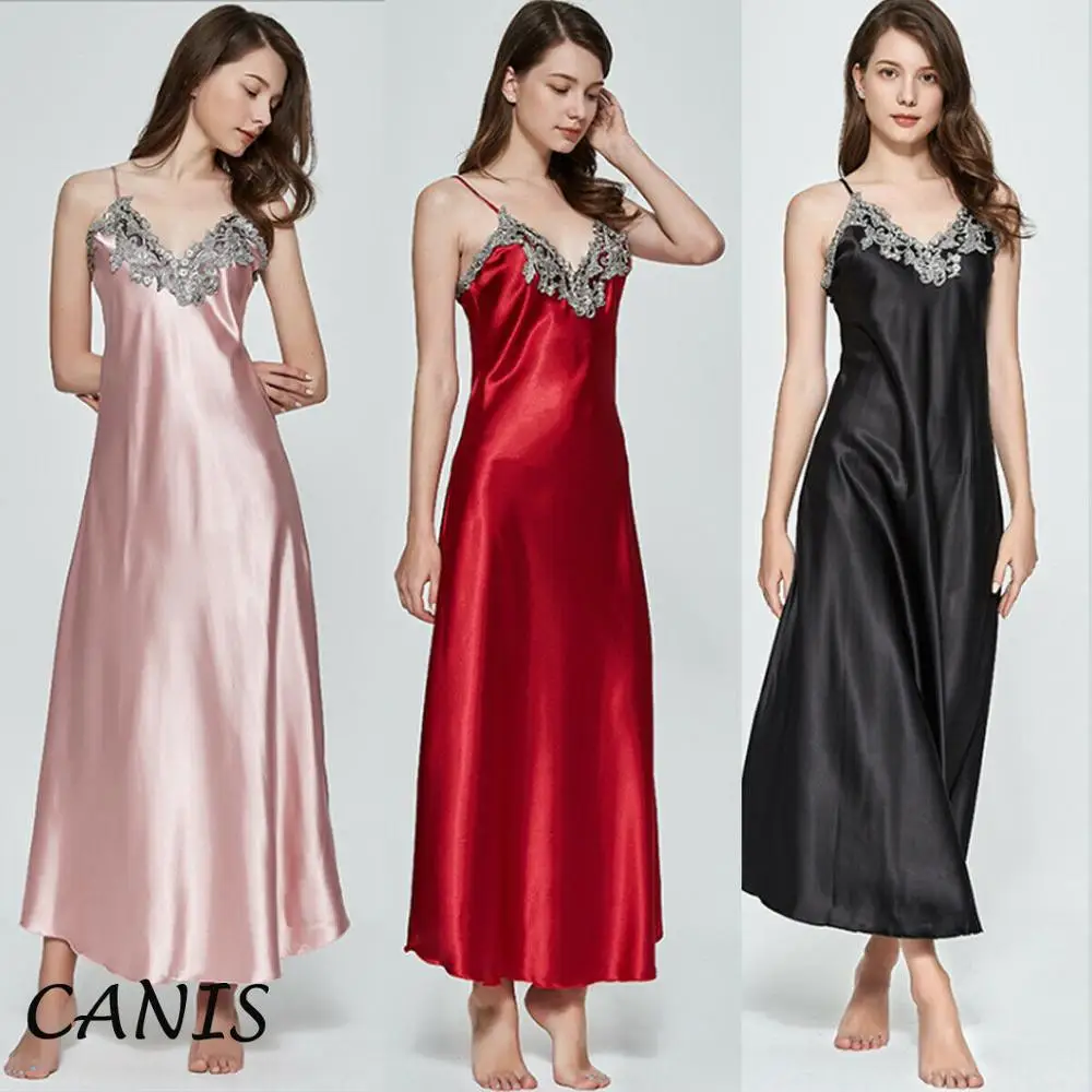 Top Trends: Women Sexy Lingerie Oversize Satin V-Neck Long Nightdress Silk Lace Nightgown Sleepwear Robe Dress Babydoll Underwear Shoppable Styles