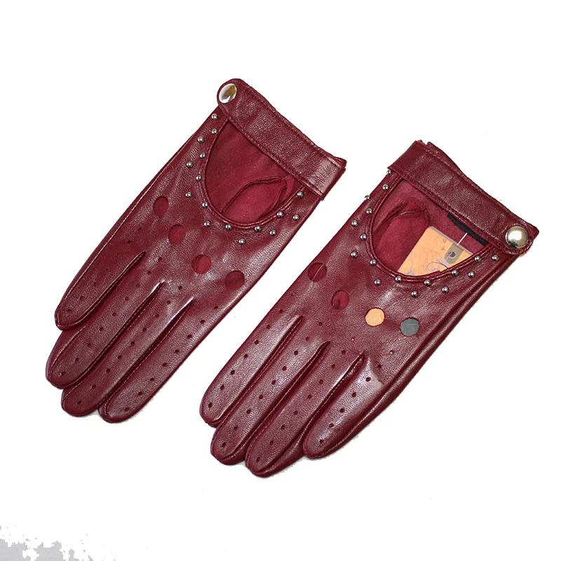 Top Trends: Goatskin Driving Driver Leather Gloves Women's Thin Outdoor Motorcycle Riding Fashion Hollow Rivet Spring Summer Shoppable Styles - Image 4