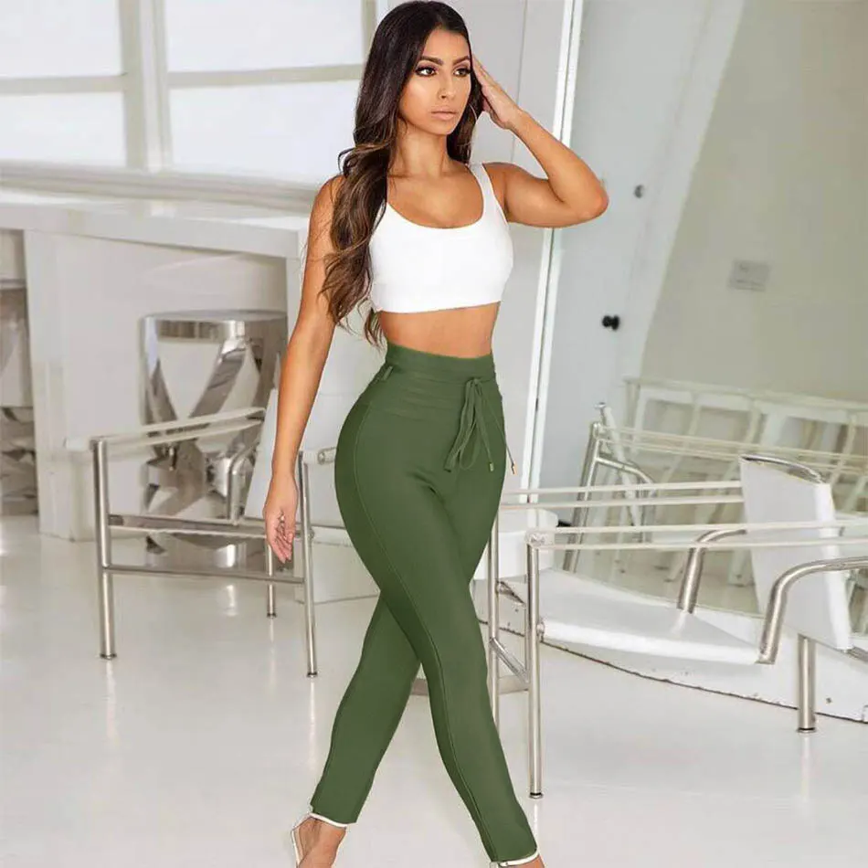 Top Trends: CIEMIILI Sexy Women Pants 2022 New Summer Fashion High Waist Skinny Ties Female Solid Long Pencil Party Bodycon Bandage Pants Shoppable Styles