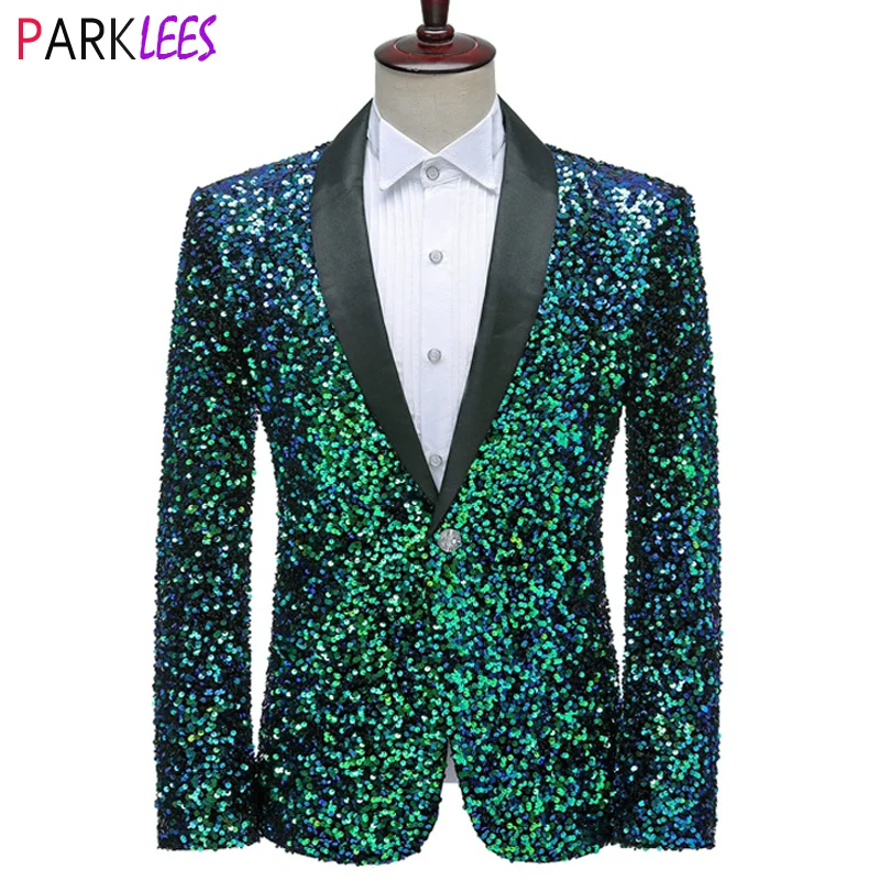 Top Trends: Shiny Green Sequins Bling Glitter Blazer Men 2023 Shawl Collar One Button Tuxedo Suits&amp;Blazer Mens Wedding Party Stage Costumes Shoppable Styles