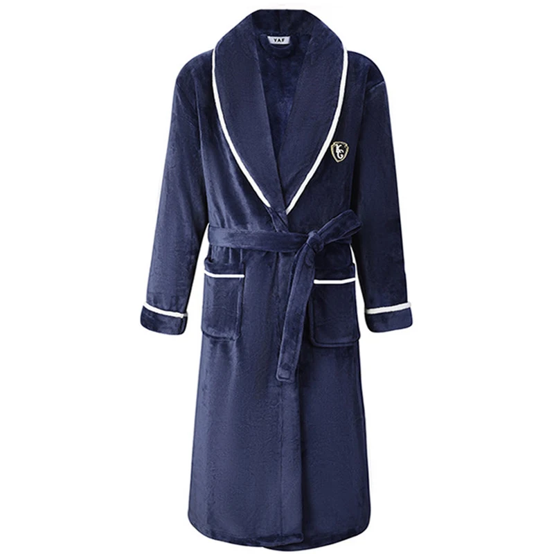 Top Trends: Autumn / Winter Men Nightgown Kimono Bathrobe Gown Coral Fleece Negligee V-neck Intimate Lingerie Solid Colour Sleepwear Shoppable Styles