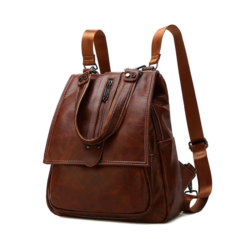 Top Trends: Women Backpack Vintage Cow Leather Ladies Travel Backpacks Teenager School Bag Female Business Shoulder Diagonal Casual Bag Shoppable Styles