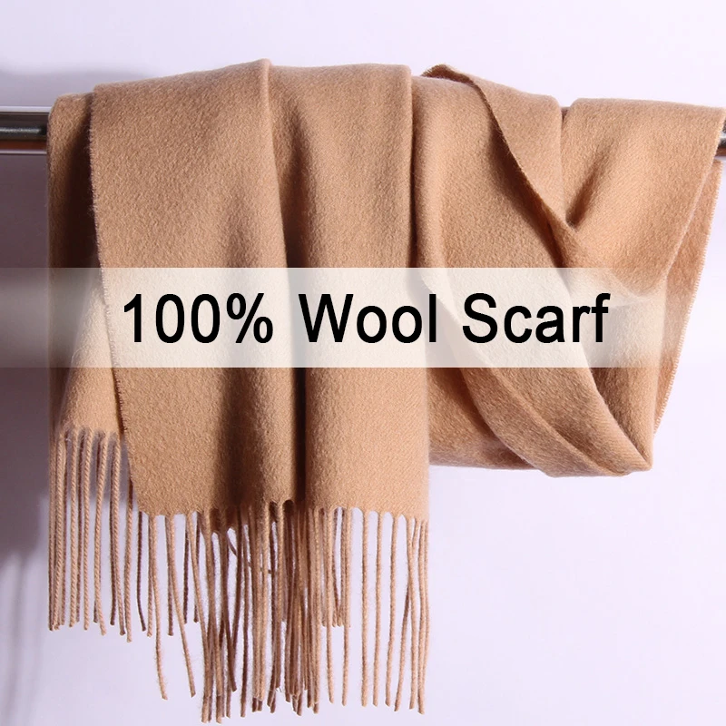 Top Trends: Winter 100% Pure Wool Scarf Neck Warmer Women Echarpe Wrap With Tassel Pashmina Foulard Femme Merino Cashmere Scarves For Ladies Shoppable Styles