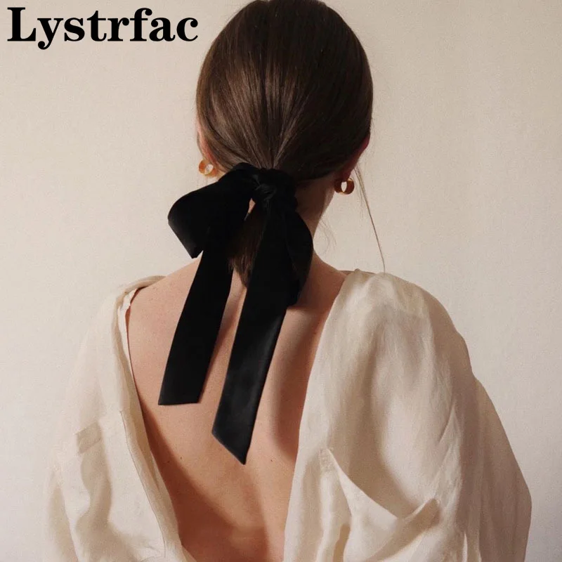 Top Trends: Lystrfac Vintage Black Velvet Bow Hair Ribbon Scrunchie For Women Girls Long Elastic Hair Tie Headwear Female Hair Accessories Shoppable Styles