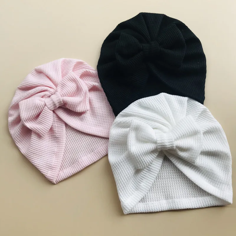 Top Trends: Baby Hair Accessories Waffle Knit Knot Bow Babes Caps Hat Turban Head Scarf For Kids Girl Elastic Tur For Infant Baby Beanie Cap Shoppable Styles