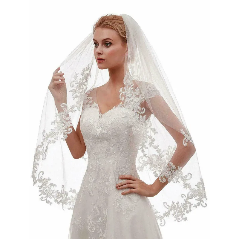 Top Trends: New Romantic Wedding Bridal Veil White Ivory Embroidery Handmade Applique 2 Layers With Comb Velos De Novia Shoppable Styles