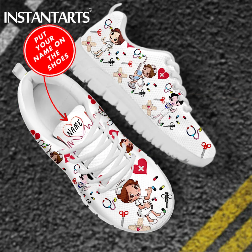 Top Trends: INSTANTARTS Custom Name Nurse Shoes Mesh Flat Sneakers For Women's Cute Cartoon Premium Sketch Physio Design Breathable Footwear Shoppable Styles