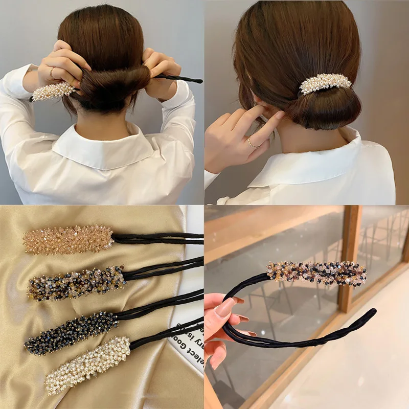 Top Trends: Ruoshui Woman Rhinestone Pearl Flower Hair Bun Maker DIY Hairstyle Tool For Ladies Hair Accessories Bridal Hairband Shoppable Styles