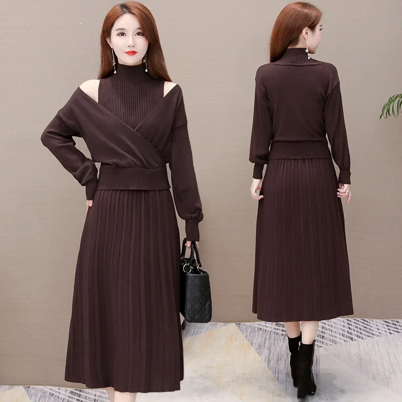 Top Trends: Elegant Half Turtleneck Sweater Dress 2 Piece Set Sleeveless Winter Vest + Midi Knitted Dresses Suit Large Size Women Outfits Shoppable Styles - Image 3