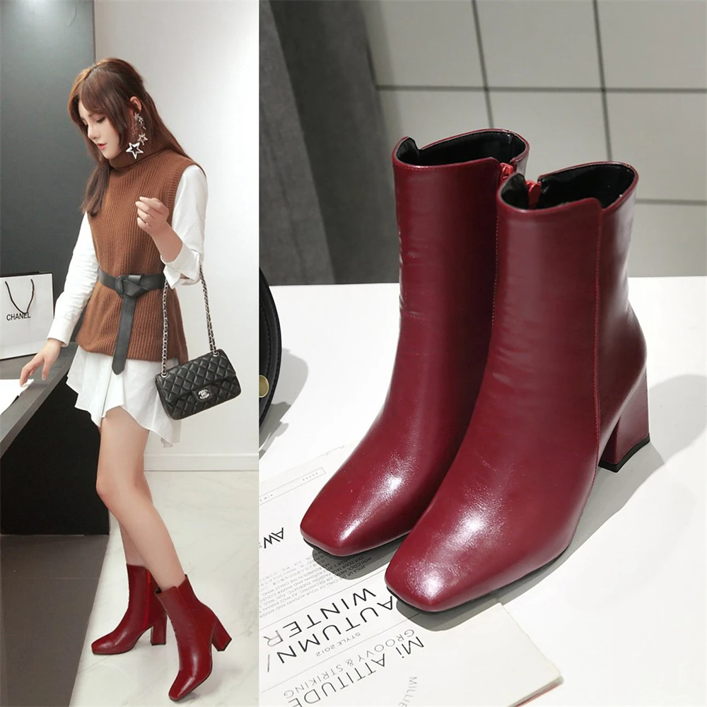 Top Trends: 2024 New Women Side Zipper Мартин Cапоги Comfortable Ankle Boots Fashion Shoes Black Red White Square Heel Ladies Boats 32-43 Shoppable Styles - Image 2