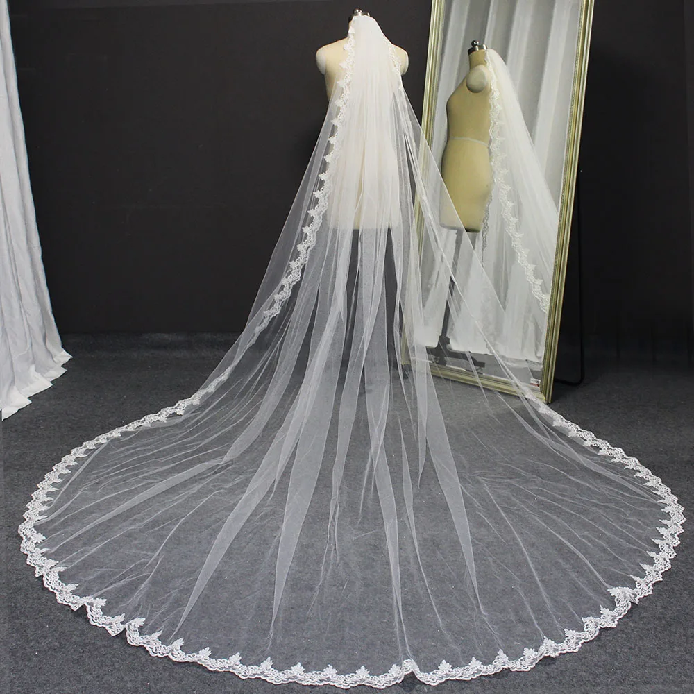 Top Trends: Real Photos Lace Cathedral Wedding Veil 1 Layer 3 Meters White Ivory Bridal Veil With Comb Wedding Accessories Shoppable Styles