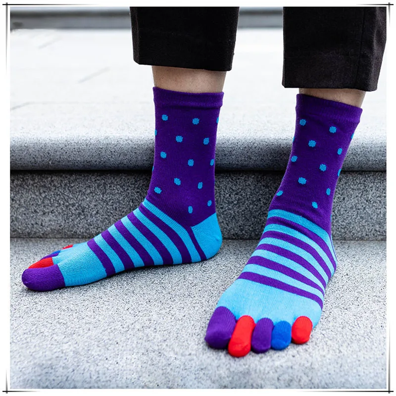 Top Trends: Mens Cotton Toe Socks Striped Contrast Colorful Patchwork Five Finger Socks Free Size Basket Calcetines Short Sox Gifts For Men Shoppable Styles