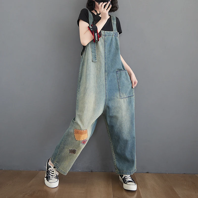 Top Trends: Loose Oversized Rompers Women Jumpsuit Spring Casual Straps Jeans Overalls Vintage Patch Designs Denim Bib Pants Baggy Dungarees Shoppable Styles