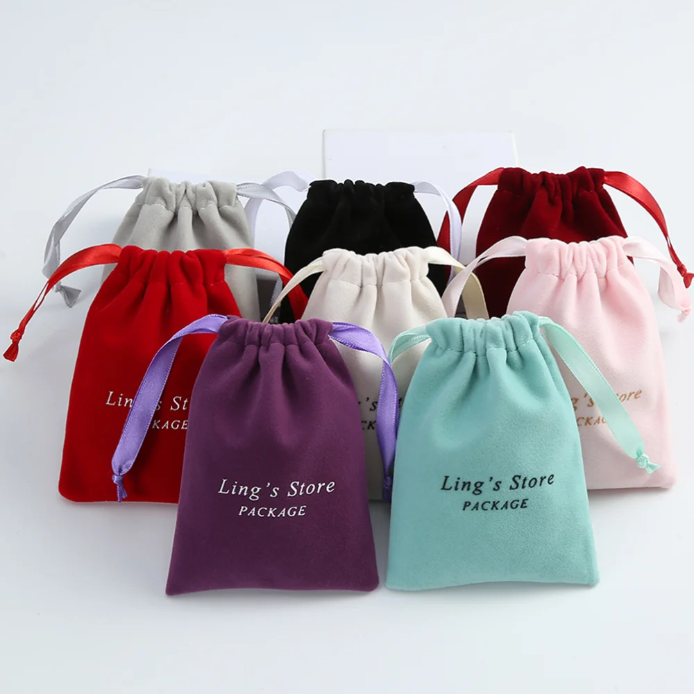 Top Trends: Thick Velvet Jewelry Bag Drawstring With Ribbon Small Pouches For Wedding Party Candy Bag Earring Packing Organizer Custom Shoppable Styles