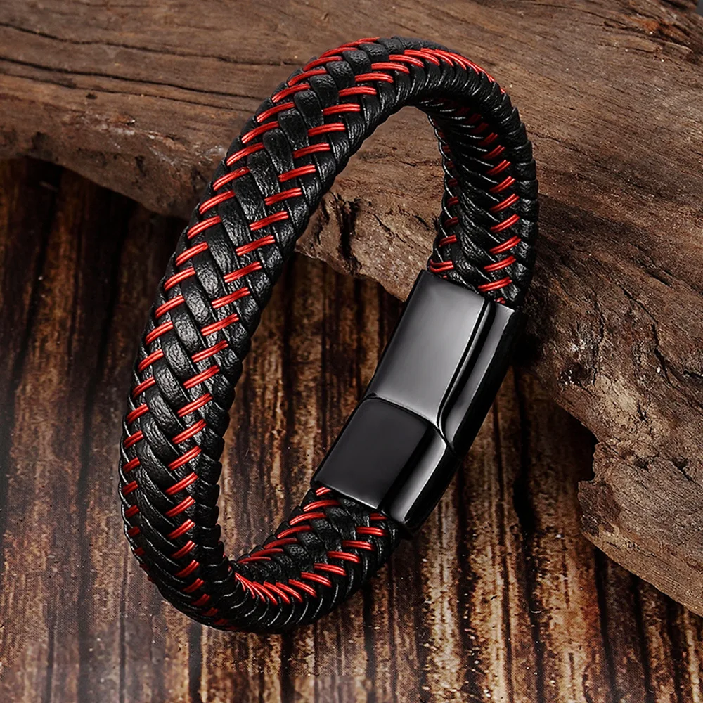 Top Trends: Leather Rope Bracelet Stainless Steel Leather Braided Bracelet Leather Bracelet Red Bracelet Men&#039;s Leather Jewelry Shoppable Styles