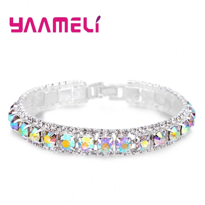 Top Trends: Top Sale 925 Sterling Silver Bracelets Full AAA Zircon Austrian Crystal Femme Women Link Chain Jewelry Bangles 14 Colors Shoppable Styles