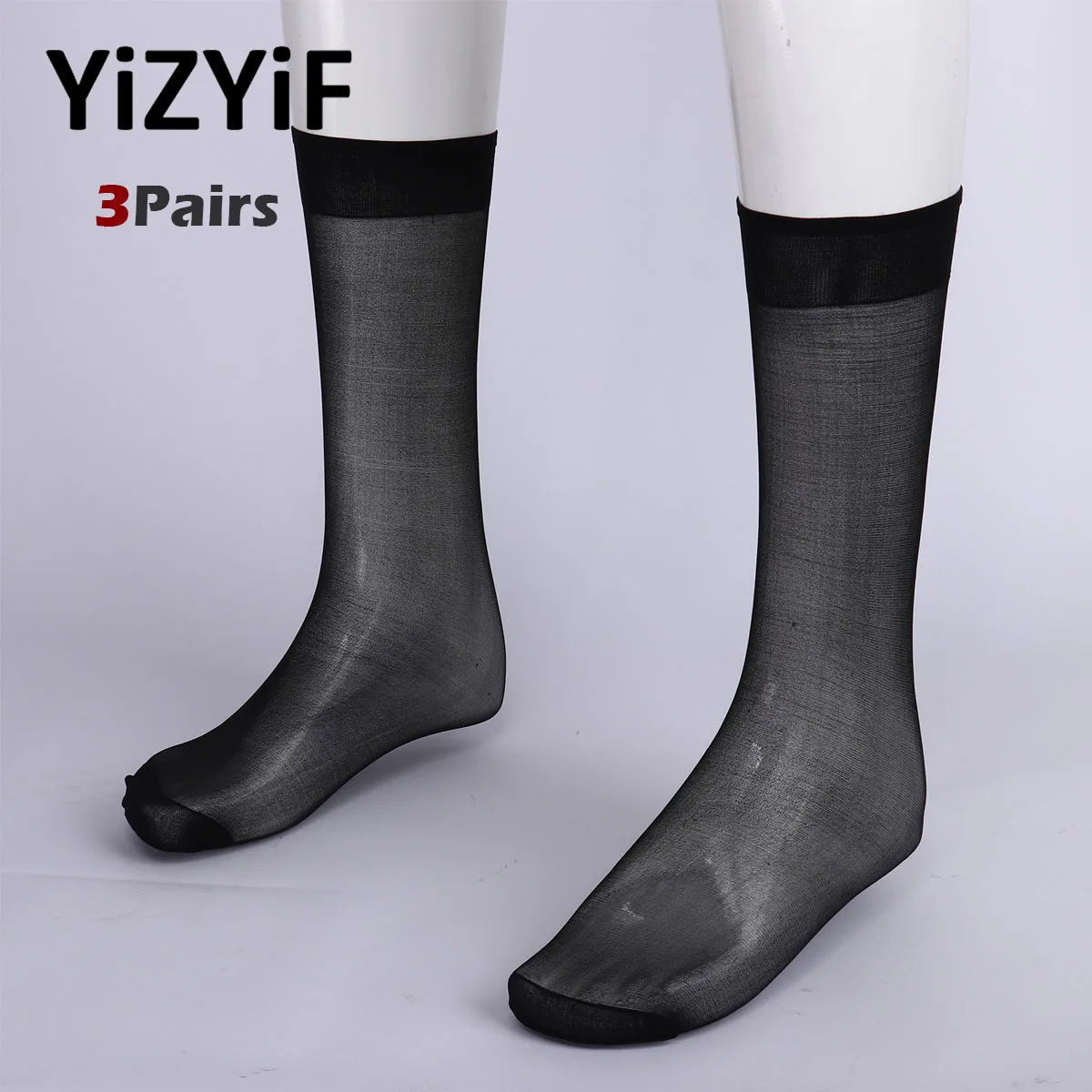 Top Trends: 3 Pairs Men Silk Sheer Socks Soft Mid Calf Ultra Thin Business Dress Socks Shoppable Styles