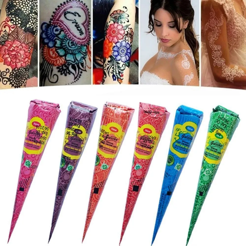 Top Trends: DIY Colorful Henna Tattoo Paste Black Orange Red Green Henna Cones Indian For Temporary Tattoo Sticker Body Paint Art Cream Cone Shoppable Styles