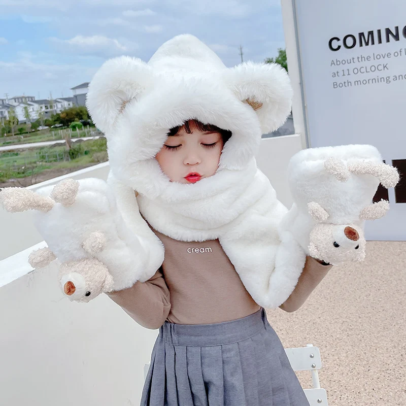 Top Trends: Children's Hat Winter Boys And Girls Cute Earmuffs Hat Scarf Gloves One-Piece Hat Bear Baby Sleeve Cap Shoppable Styles - Image 6