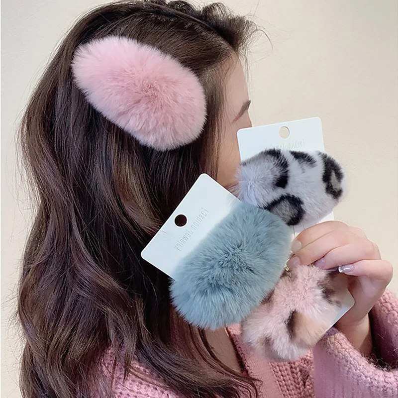 Top Trends: Korean Fashion Plush Clips For Hair Rex Rabbit Fur Clip For Women Hair Edge Clip Sweet Headwear Kawaii Hair Accessories For Girl Shoppable Styles