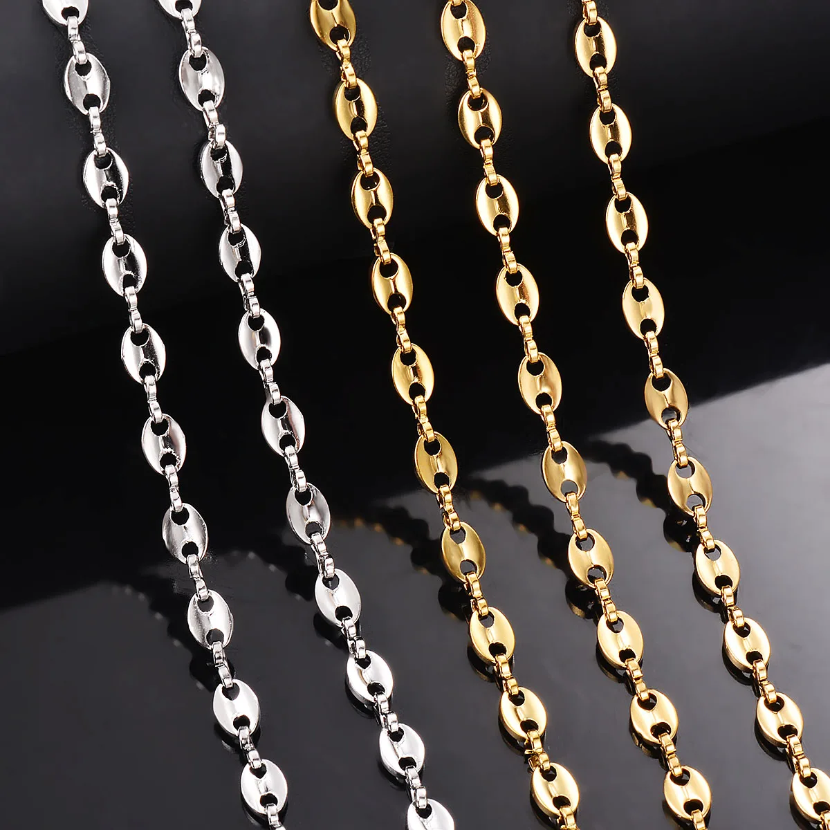 Top Trends: 1 Piece Stainless Steel Hip Hop Coffee Bean Chains Necklaces Pig Nose Chains Bracelets Punk Necklace Shoppable Styles