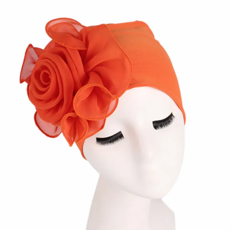 Top Trends: Solid Color Big Flower Women Elastic Hair Loss Cap Turban African Head Wrap Hijab Wedding Party Headwear Mujer Hair Accessories Shoppable Styles - Image 3