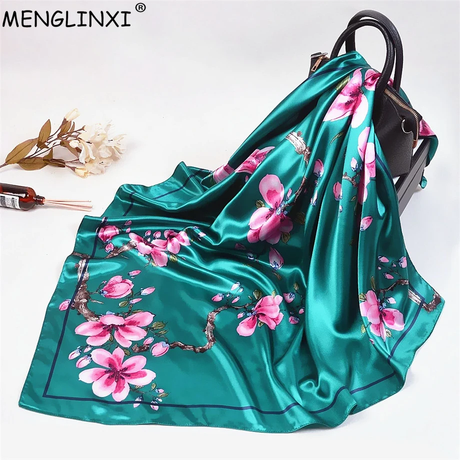 Top Trends: 2023 Wintersweet Floral Women Silk Scarf Large Square Scarves Female Bandana Fashion Handkerchief Ladies Hijab Kerchief Scarves Shoppable Styles