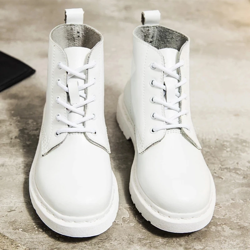 Top Trends: Genuine Leather Boots Women White Ankle Boots Motorcycle Boots Female Autumn Winter Shoes Woman Punk Botas Mujer 2021 Spring Shoppable Styles