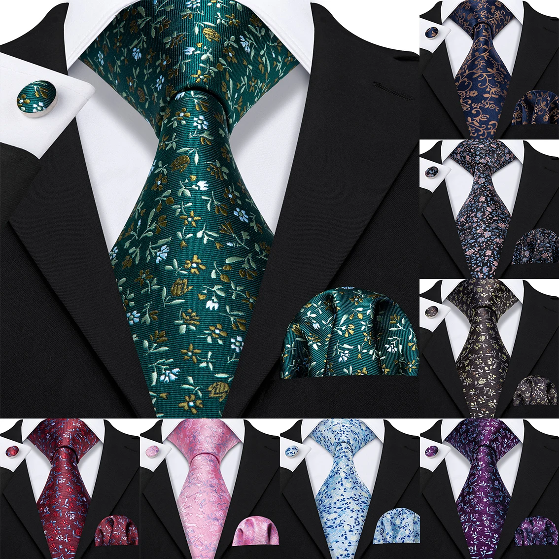 Top Trends: Floral Ties For Men Shirts Green Silk Men&#039;s Tie Handkerchief Cufflinks Set 15 Colors Neck Tie Barry.Wang Fashion Design S-5230 Shoppable Styles