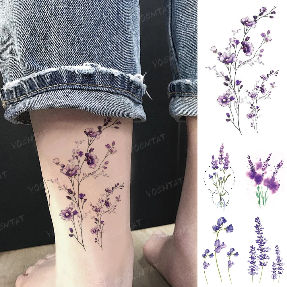 Top Trends: Waterproof Temporary Tattoo Sticker 3D Watercolor Realistic Lavender Daisy Flower Tatto Women Men Child Kids Ankle Fake Tattoos Shoppable Styles