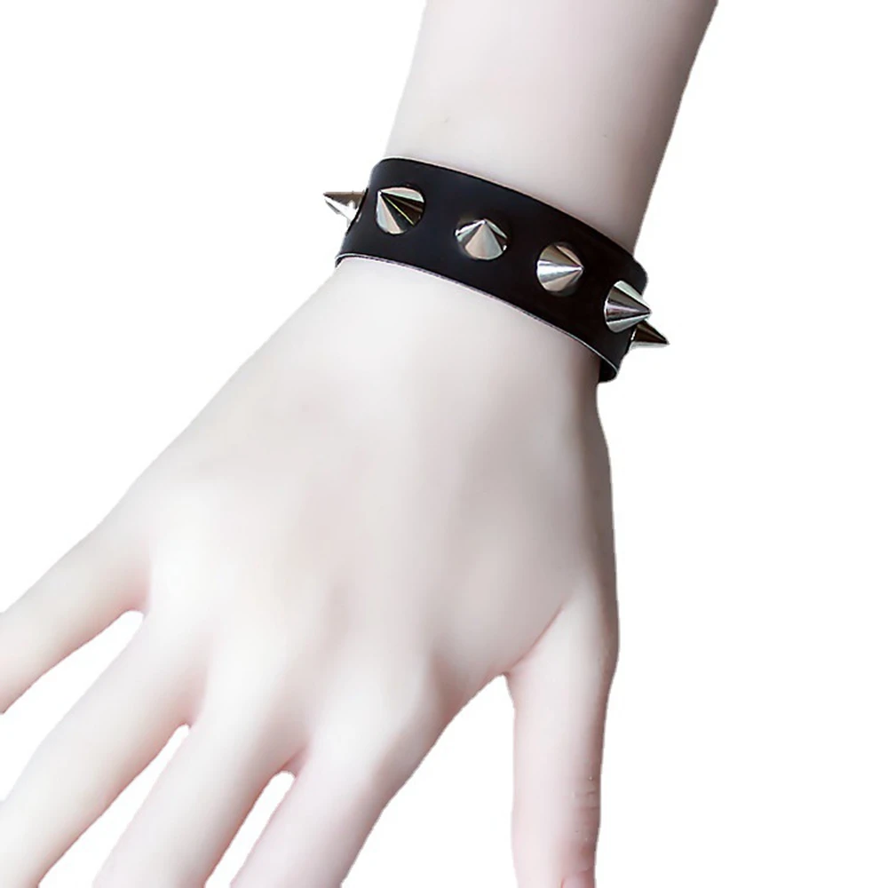 Top Trends: Punk Rock One-row Spike Rivet PU Leather Bracelets Bangles Unique Pointed Bracelet Fashion Jewelry Cuff Wristband Shoppable Styles