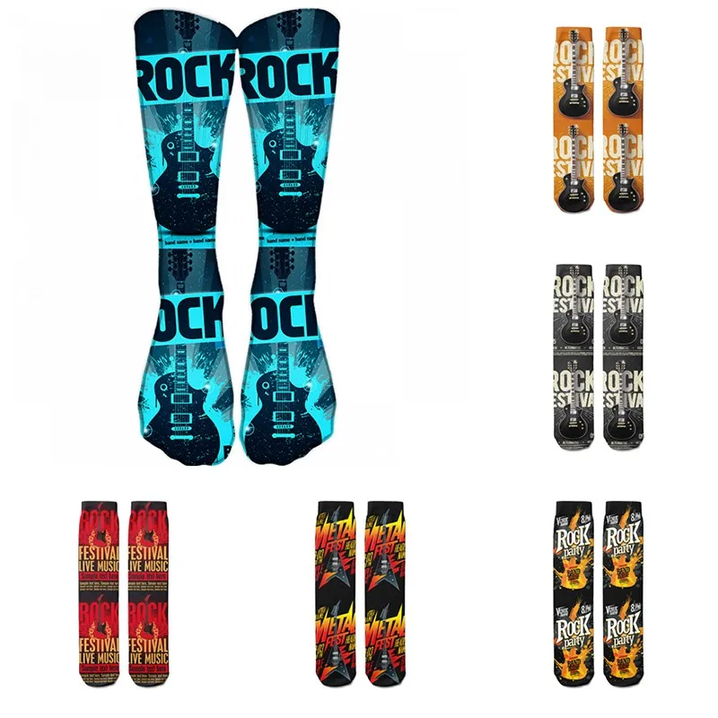 Top Trends: 3D Rock Guitar Printed Men Long Socks Fashion Cool Compression Cotton Socks Unisex Harajuku Casual Personality Chausette Femme Shoppable Styles