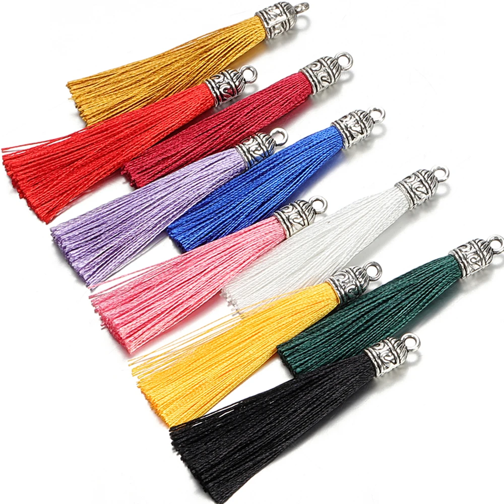 Top Trends: 10pcs / lot 6cm Silk Tassel With Caps Clasp Decorative Tassels Fringe DIY Earring Pendants Charms For Jewelry Making Accessories Shoppable Styles