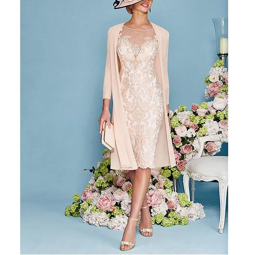 Top Trends: Light Pink Women&#039;s Mother Of The Groom Dresses Tea Length Lace Mother Of The Bride Dress With Jacket Formal Evening Gowns Shoppable Styles