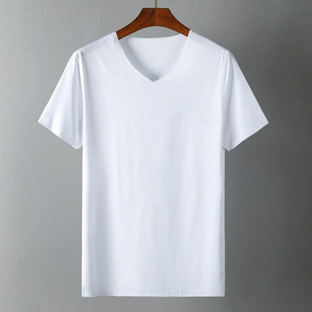 Top Trends: 2023 Men's T-shirt Japan Short Sleeve Male Ice Silk Trackless T-shirt V-neck Slim Summer Pure Colors Clothing T Shirts Tops Tee Shoppable Styles