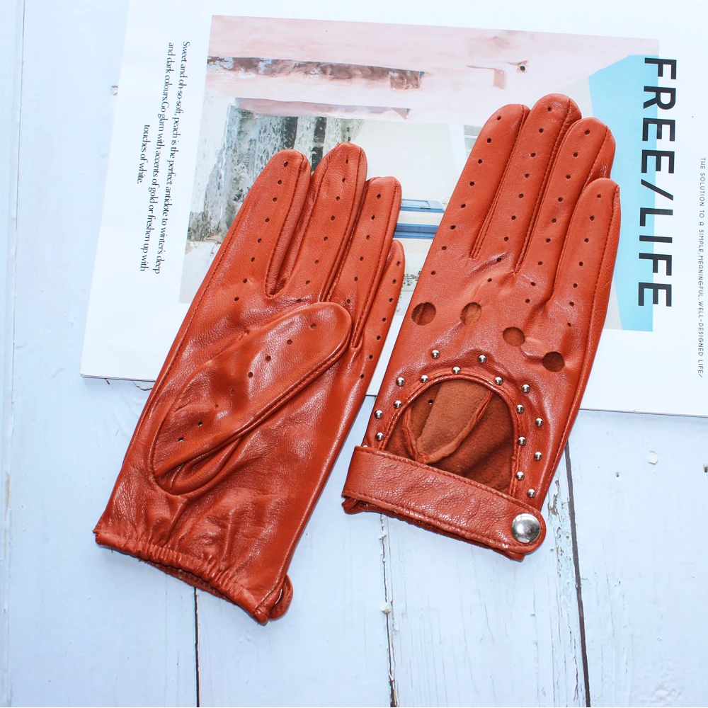 Top Trends: Women Fashion New Hollow Breathable High-Quality Goatskin Genuine Leather Outdoor Cycling Colorful Gloves Spring And Autumn Shoppable Styles - Image 3