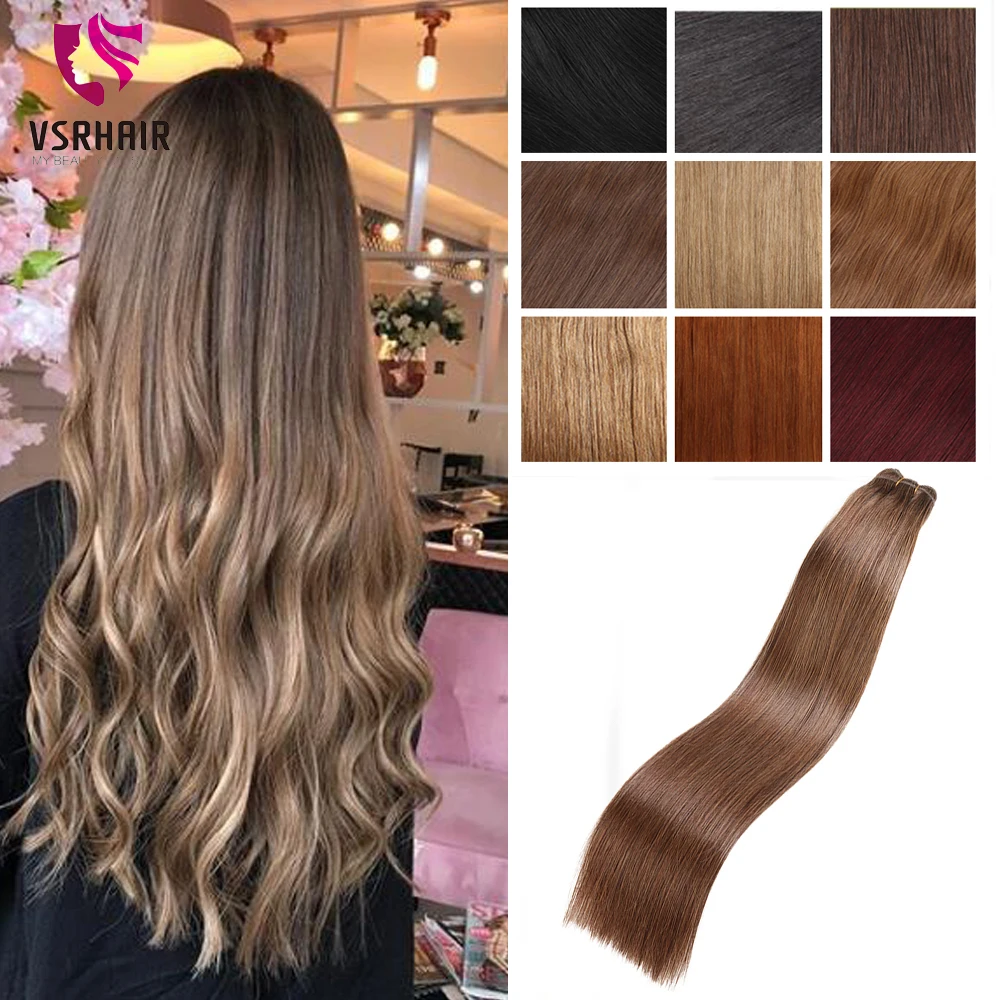 Top Trends: VSR Double Drawn Weft European Quality Human Hair Weaving Straight 100g Machine Remy Weaves Hair Extensions Shoppable Styles