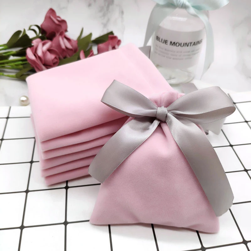 Top Trends: 50pcs Jewelry Velvet Bags With Ribbon Flannel Pouches Wedding Candy Gift Packing Christmas Decoration Extra Fee Custom Logo Shoppable Styles