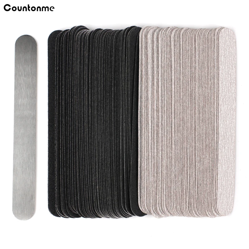 Top Trends: 13.5*1.6CM Replaceable Nail Art Files 100 / 180 / 240 50Pcs Mini Self-Adhesive Sandpaper Pads Metal Handle Manicure Straight Sticks Shoppable Styles