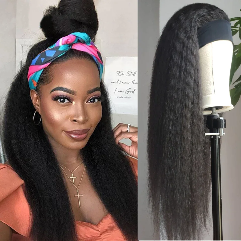 Top Trends: Kinky Straight Headband Wig Human Hair Glueless Half Wig With Head Band Brazilian Yaki Headband Human Hair Wigs For Black Women Shoppable Styles