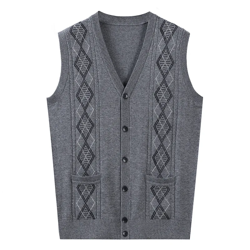 Top Trends: Sweater Vest Men 2021 New Fashion Elderly Wool Vest Mens Cardigan Jacquard Sweater Thick Sweater Vest Mens Clothing Shoppable Styles