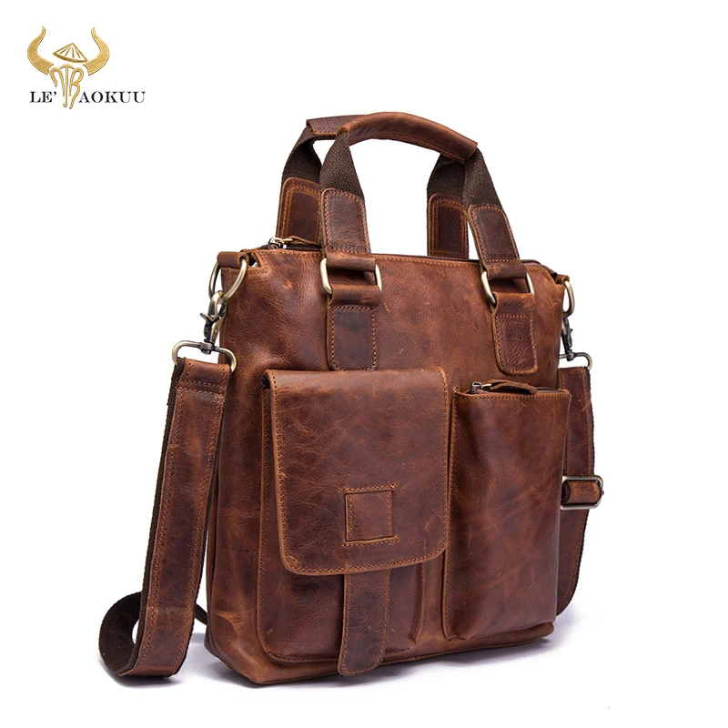 Top Trends: Men Original Leather Retro Designer Business Briefcase Casual 12" Laptop Travel Bag Tote Attache Messenger Bag Portfolio B259 Shoppable Styles