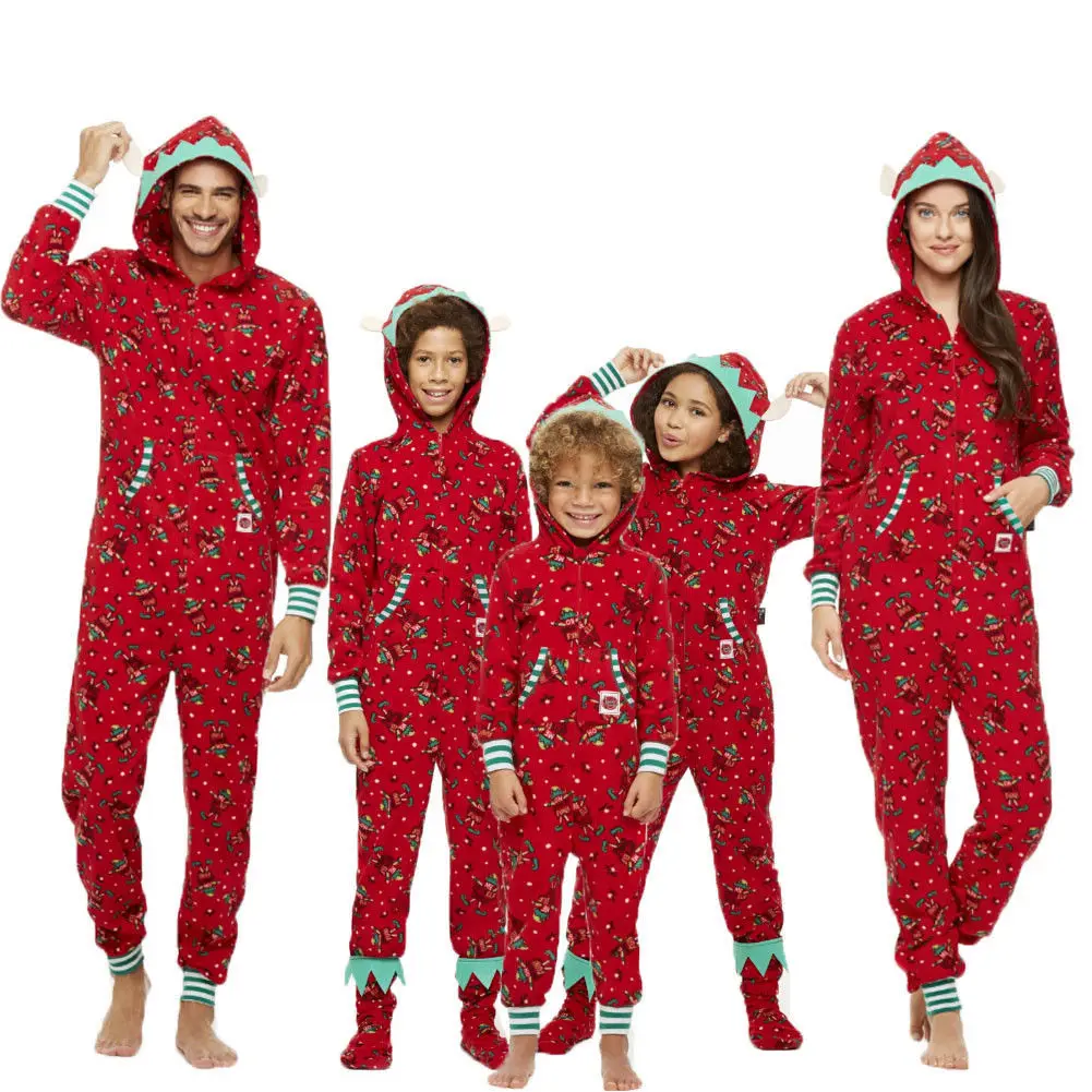 Moose Christmas Family Pajamas Set Adult Women Kids Sleepwear Nightwear Red