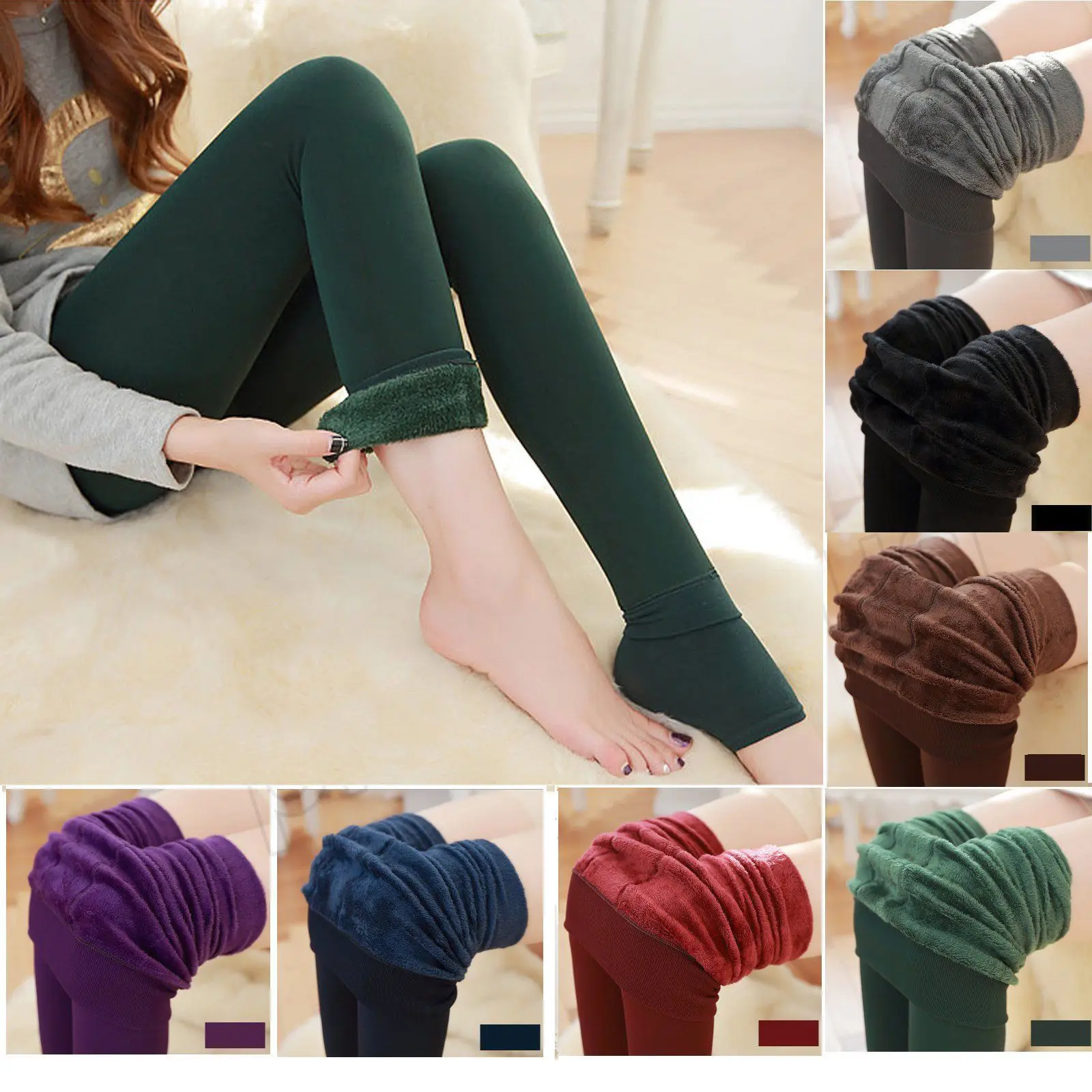 Top Trends: Women Soft Winter Thick High Warm Fleece Lined Solid Colors Thermal Stretchy Slim Skinny Leggings Pants Black Gray Green Purple Shoppable Styles