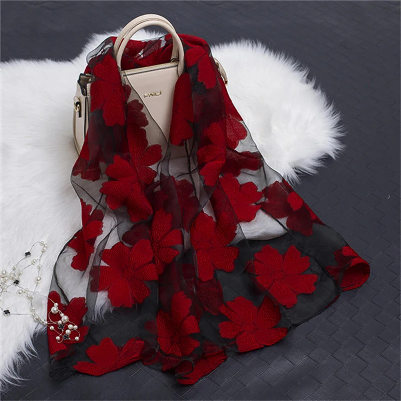 Top Trends: Hot Sale Printe Floral Scarf Women Summer Breeze Lightweight Sheer Wrap And Shawls Bandana Beach Organza Gauze Lace Hollow Scarf Shoppable Styles