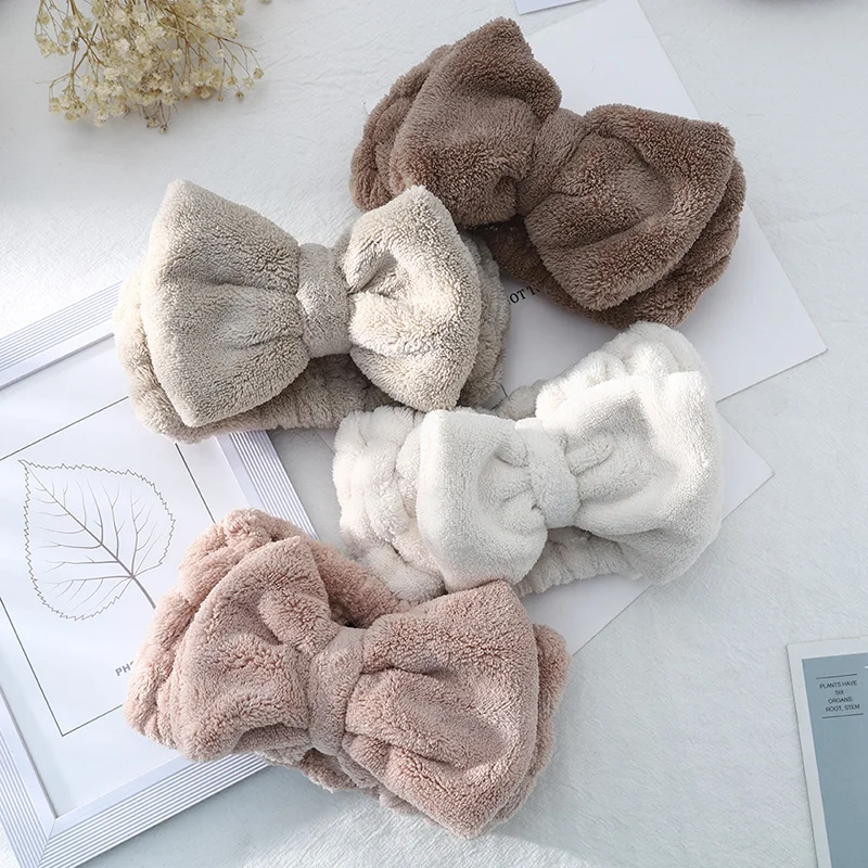 Top Trends: SPA Bath Shower Big Bow Solid Coral Fleece Headband Women Washing Face Elastic Hair Bands Cute Makeup Hairband Bowknot Headwrap Shoppable Styles