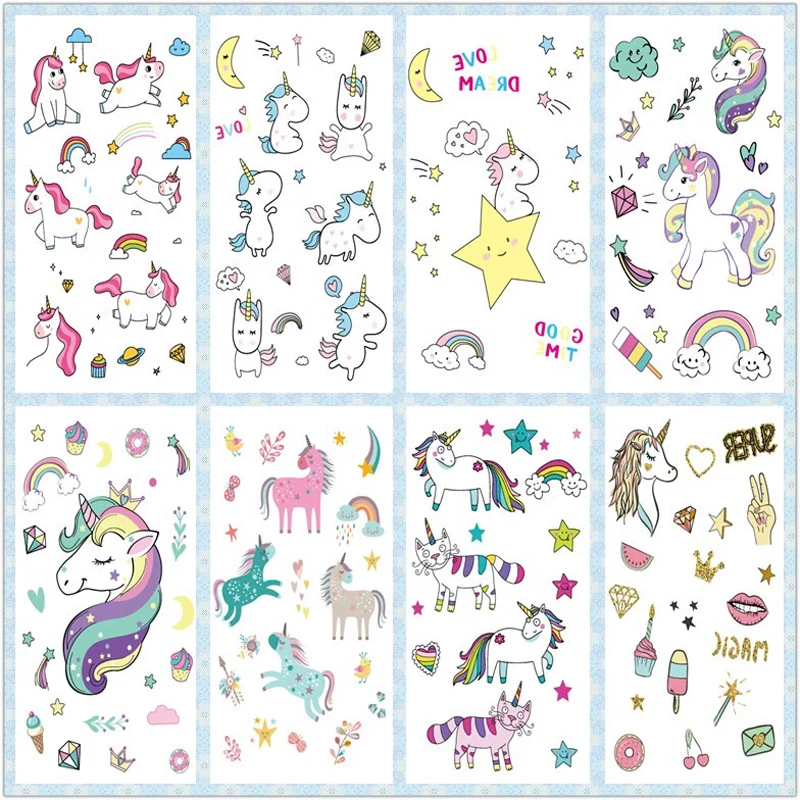 Top Trends: Rocooart Cartoon Unicorn Tattoo For Kid Cute Fake Taty Children Tatouage Temporaire Body Art Waterproof Temporary Tattoo Sticker Shoppable Styles