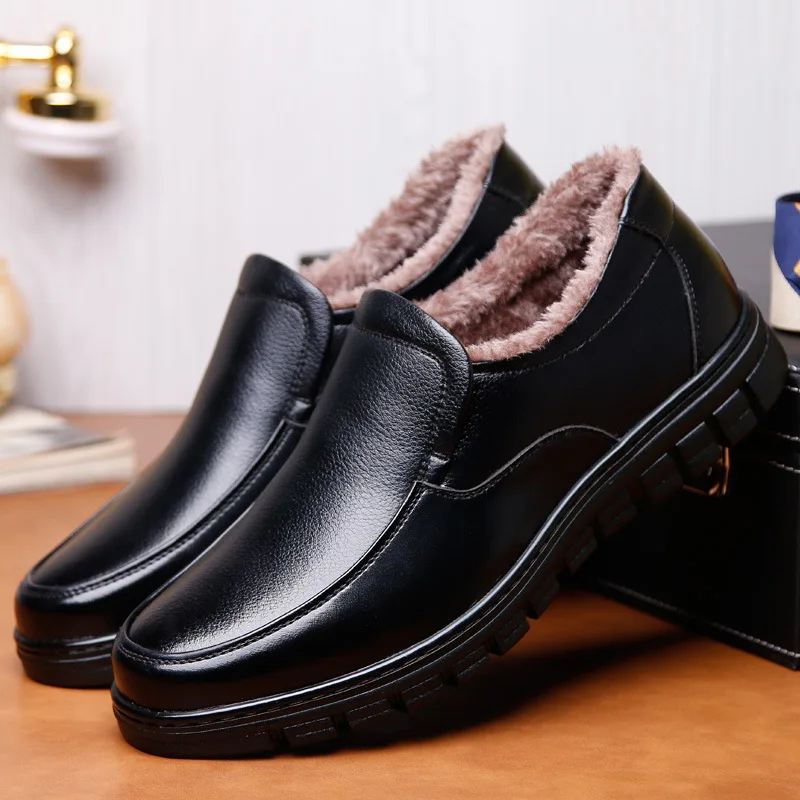 Top Trends: Winter Warm Fur Loafers Men Leather Casual Shoes Men Walking Footwear Non-slip Thick Sole Warm Men's Sneakers Leather Moccasins Shoppable Styles