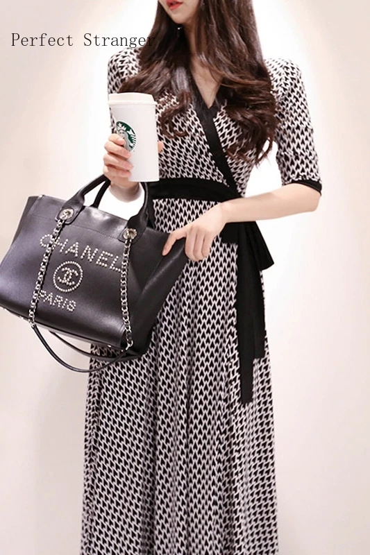 Top Trends: 2021 Spring Summer New Arrival Hot Sale V Collar Three-quarter Sleeve Plaid Women Jag Long Dress Shoppable Styles - Image 6